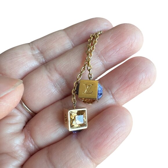 ‼️LOUIS VUITTON CRYSTAL GAMBLE CUBE EARRINGS IN AZUR - Picture 12 of 16